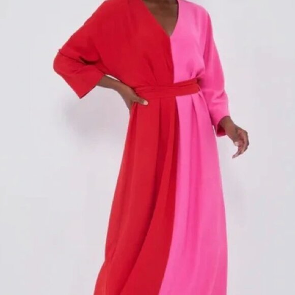 Tuckernuck India Hicks Scarlet Medium Hot Pink Madame G Colorblock Caftan - Picture 6 of 8